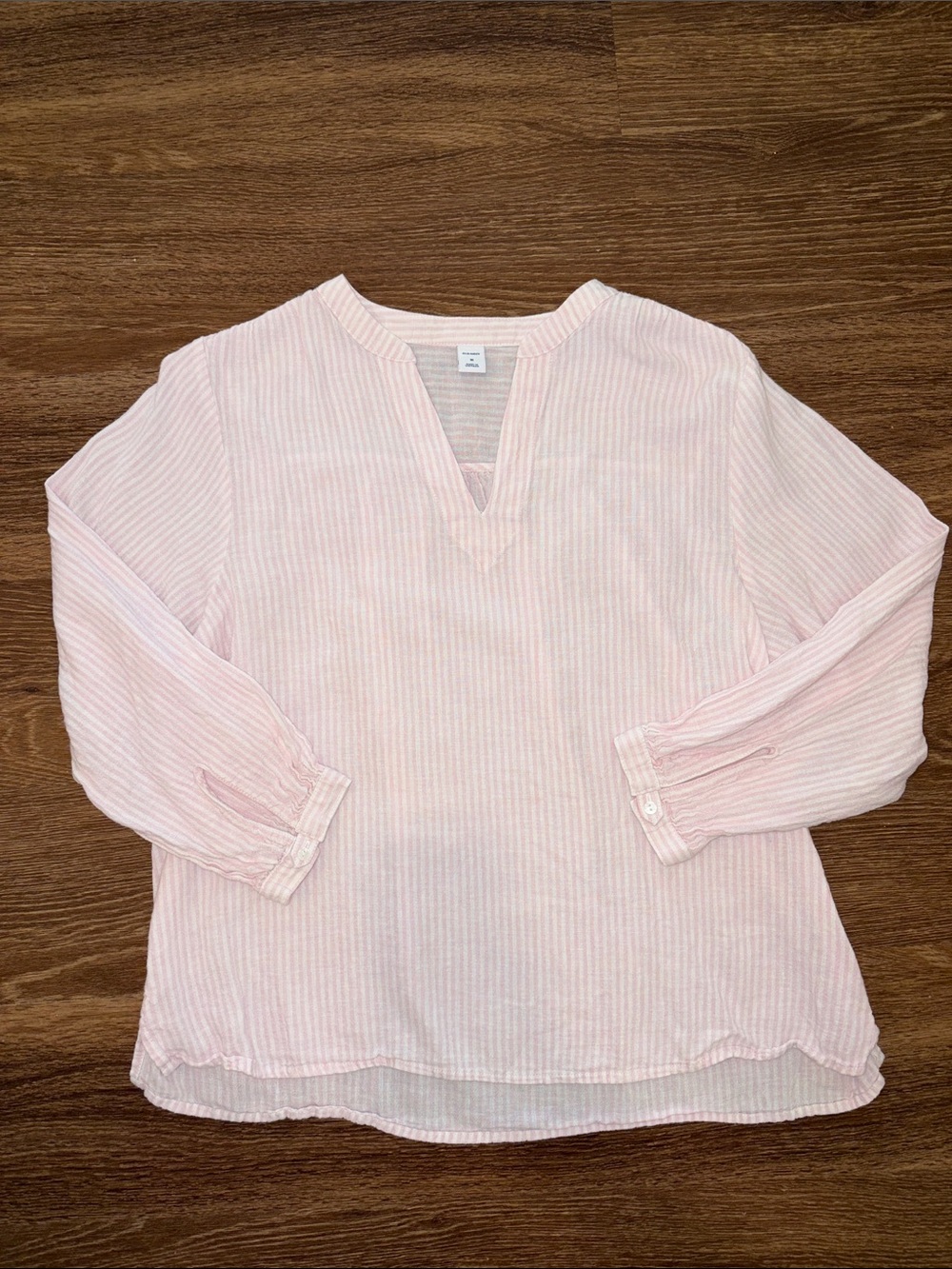 Old Navy Light Pink & White Stripe V-Neck Blouse